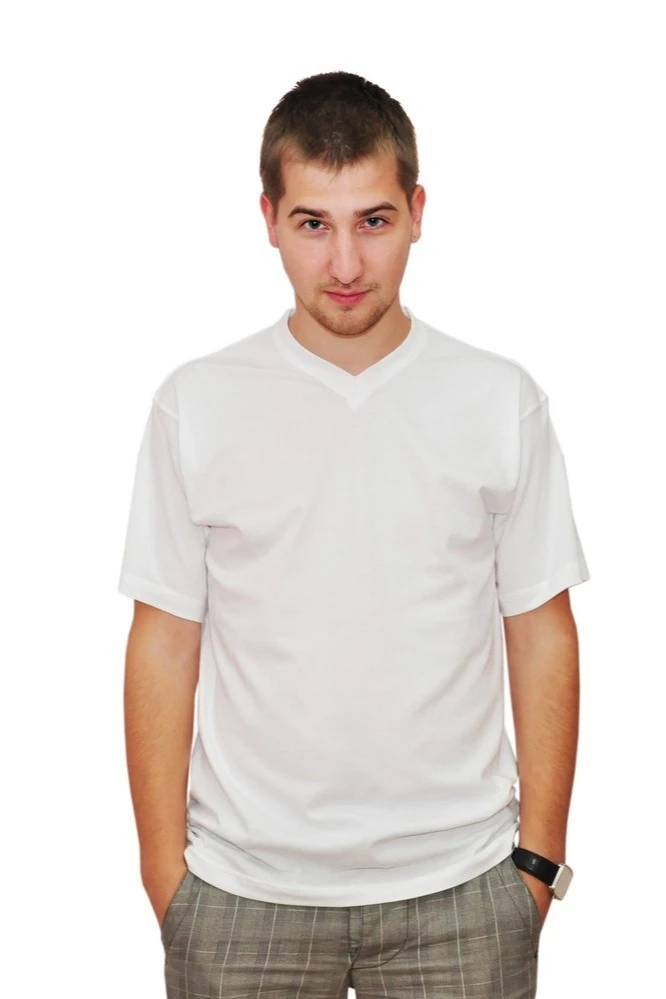 Футболка Степ V-ворот унисекс однотонная (хлопок)#1