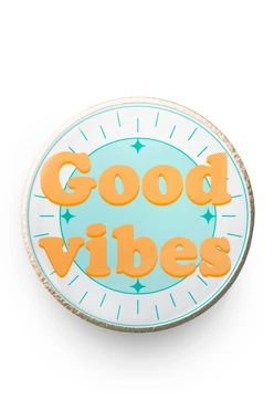 Купить значок заливной Круг диаметр 17 мм, с принтом "Good vibes"