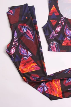 Легинсы женские с широким поясом с принтом "Shamanic Feathers"#2