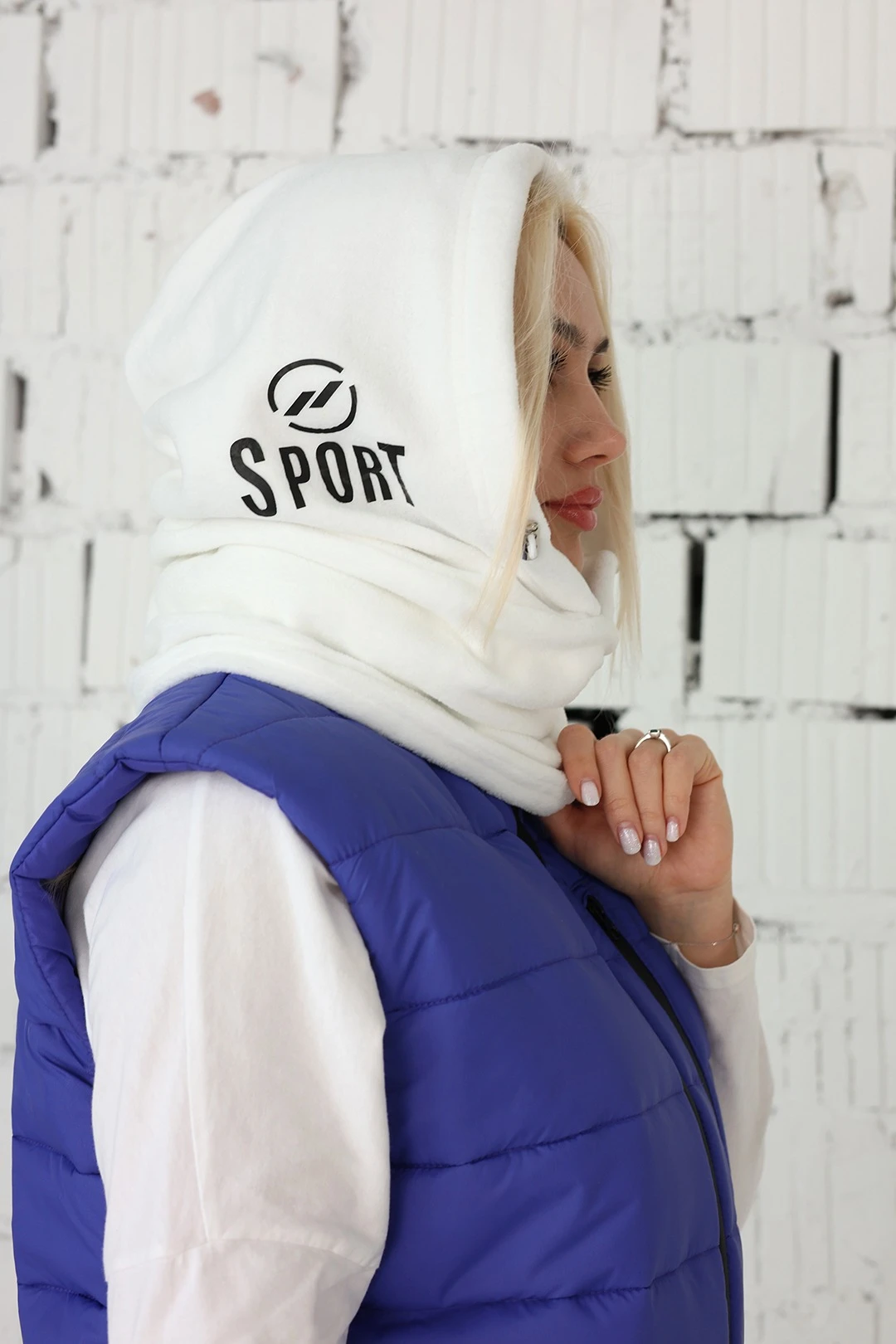 Купить капор Рейс флисовый взрослый, однотонный белый