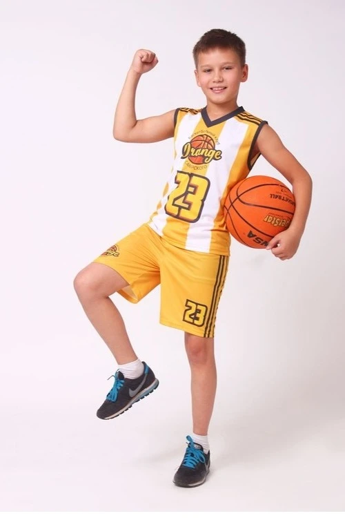 Баскетбольная форма Рассел детская с полной запечаткой "Orange"#7