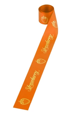 Купить ленту сатин ширина 3 см оранжевая, печать золотом с одной стороны