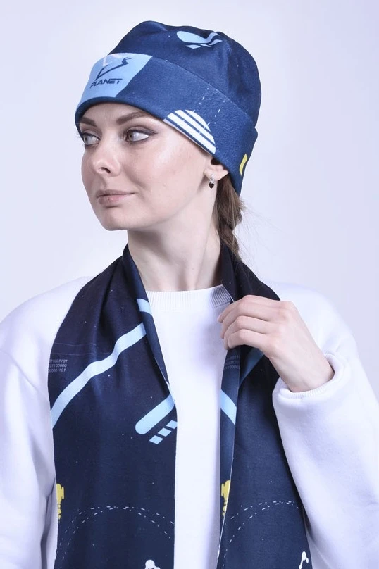 Шапка Лофт флисовая двухслойная взрослая, с полной запечаткой "Space"#2