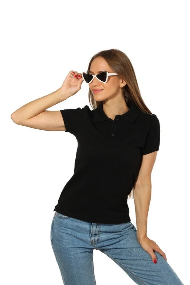 Купить чёрную футболку поло Престиж женскую (Modern)