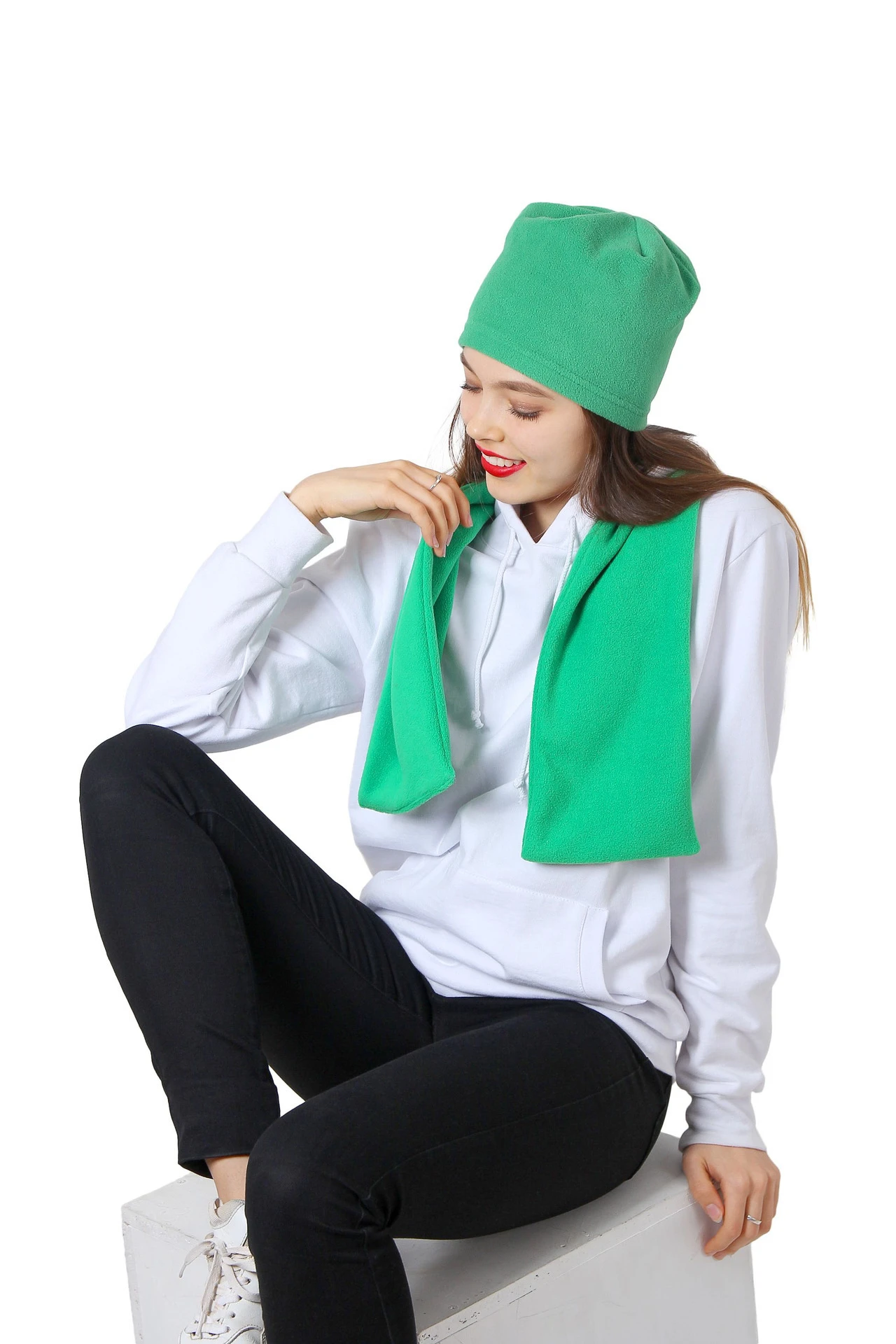 Шапка Вайт флисовая однослойная взрослая, однотонная зеленая#7