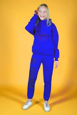 Купить спортивный костюм Лофт из футера женский, однотонный синий