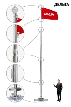 Купить флагшток из нержавеющей стали с открытым механизмом 8 м