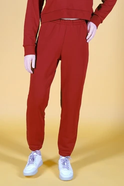 Купить брюки Хит из футера женские, однотонные красные
