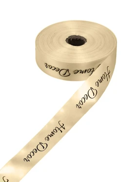 Купить ленту сатин ширина 3 см бежевая, печать черным с одной стороны