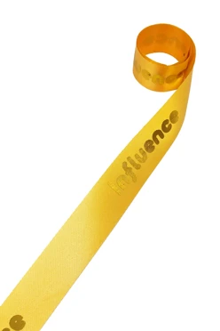 Купить ленту сатин ширина 1,5 см желтая, печать золотом с одной стороны