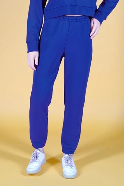 Купить брюки Хит из футера женские, однотонные синие
