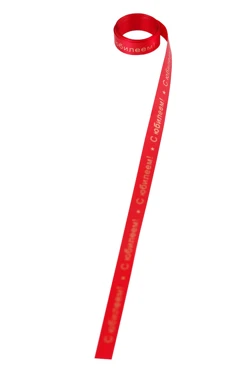 Купить ленту сатин ширина 1 см красную, печать золотом с одной стороны