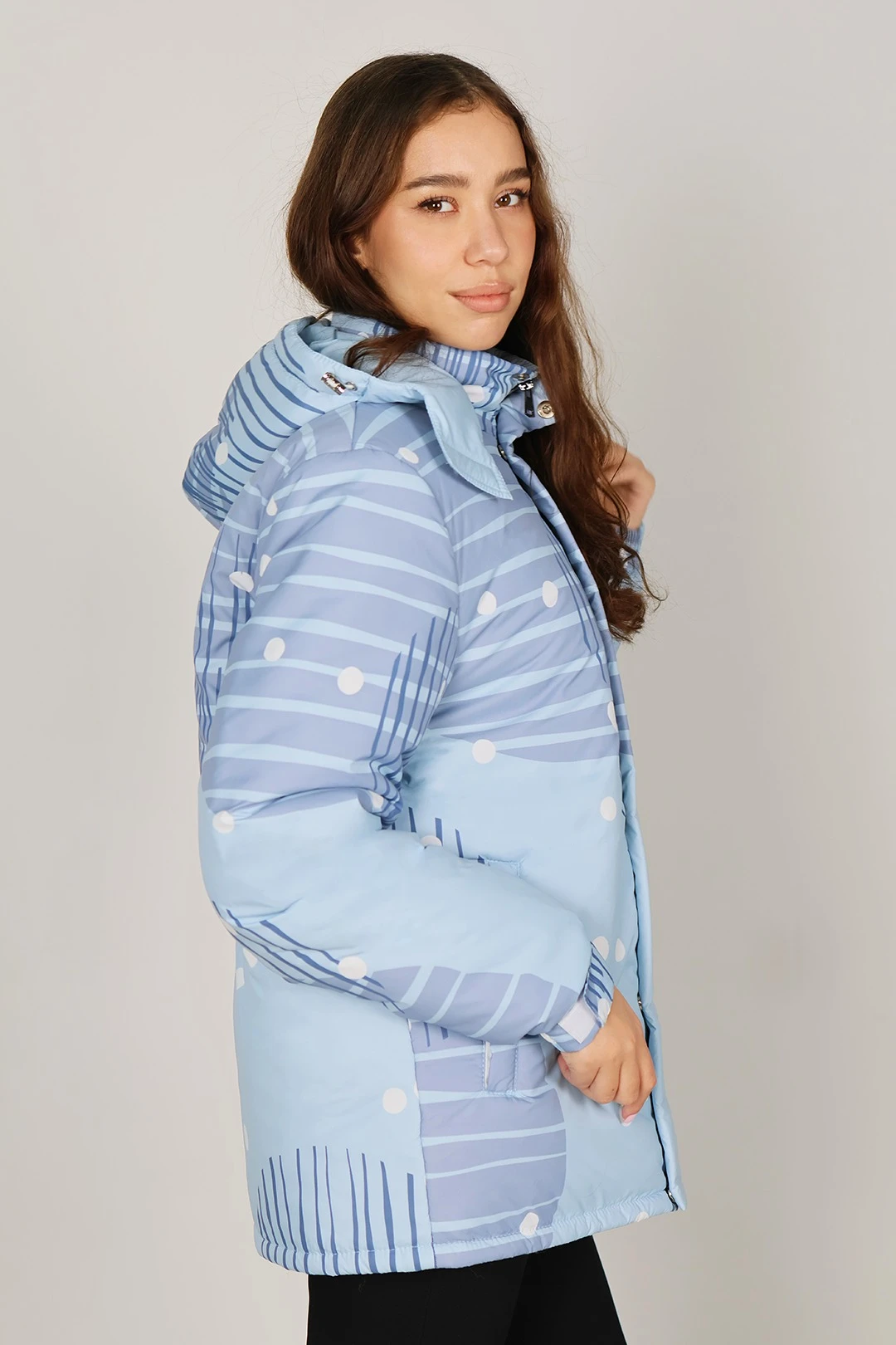 Куртка Винтер с капюшоном на синтепоне унисекс, с полной запечаткой "Snow Valley"#1