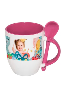 Купить кружку двухцветную с ложкой, с принтом "Happy birthday to you"