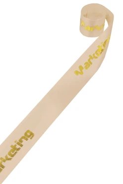 Купить ленту сатин ширина 2 см кремовая, печать золотом с одной стороны