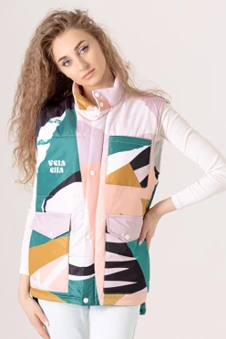 Купить жилет Хайк на синтепоне унисекс, с полной запечаткой "Vela ella"