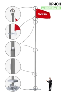 Купить флагшток с закрытым механизмом 11 м из алюминия