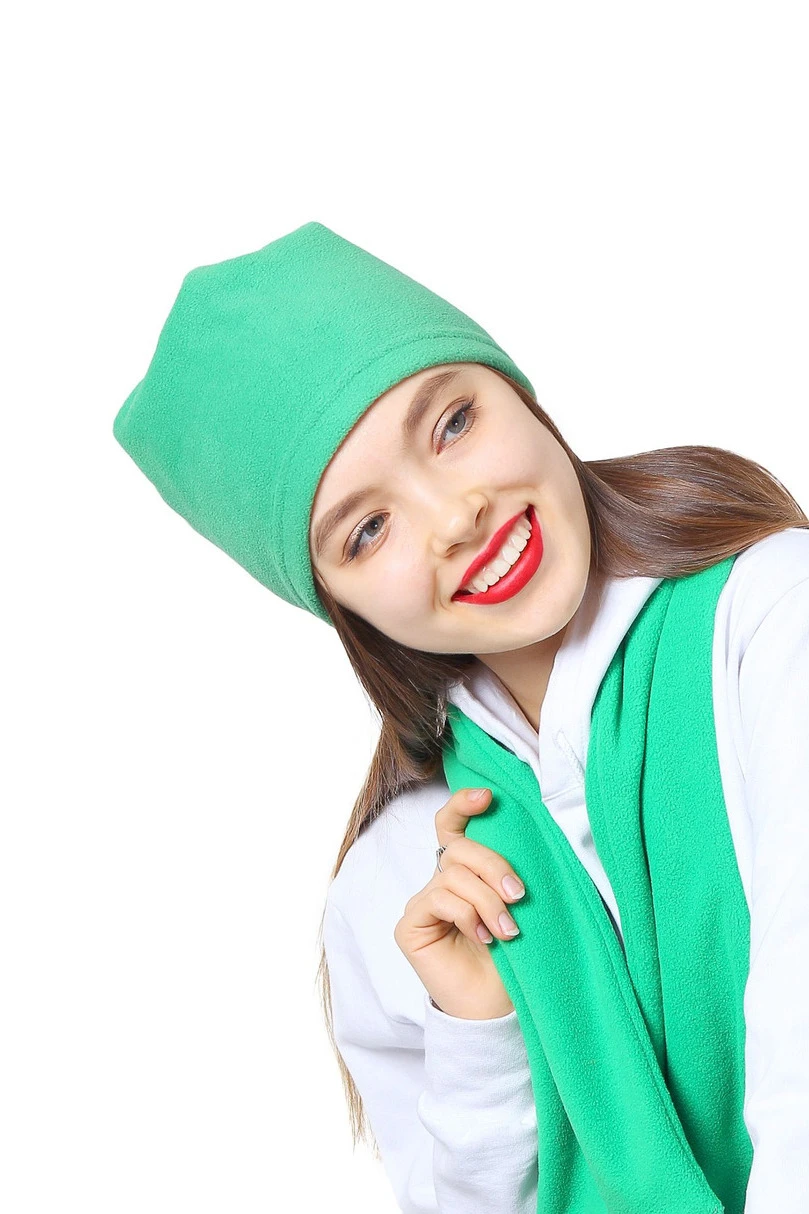 Шапка Вайт флисовая однослойная взрослая, однотонная зеленая#2