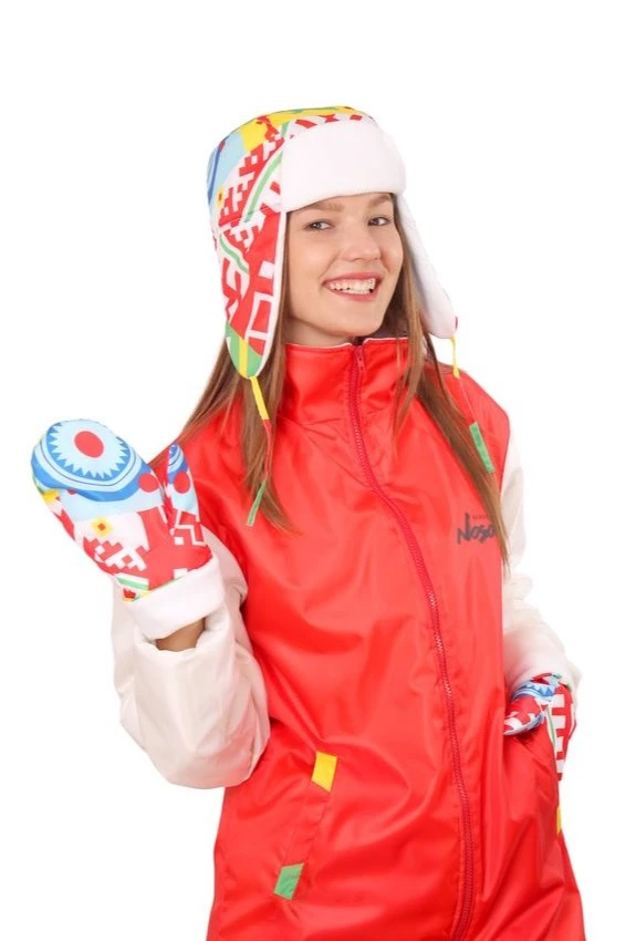 Варежки утепленные двухслойные взрослые, с полной запечаткой "Ornament"#1