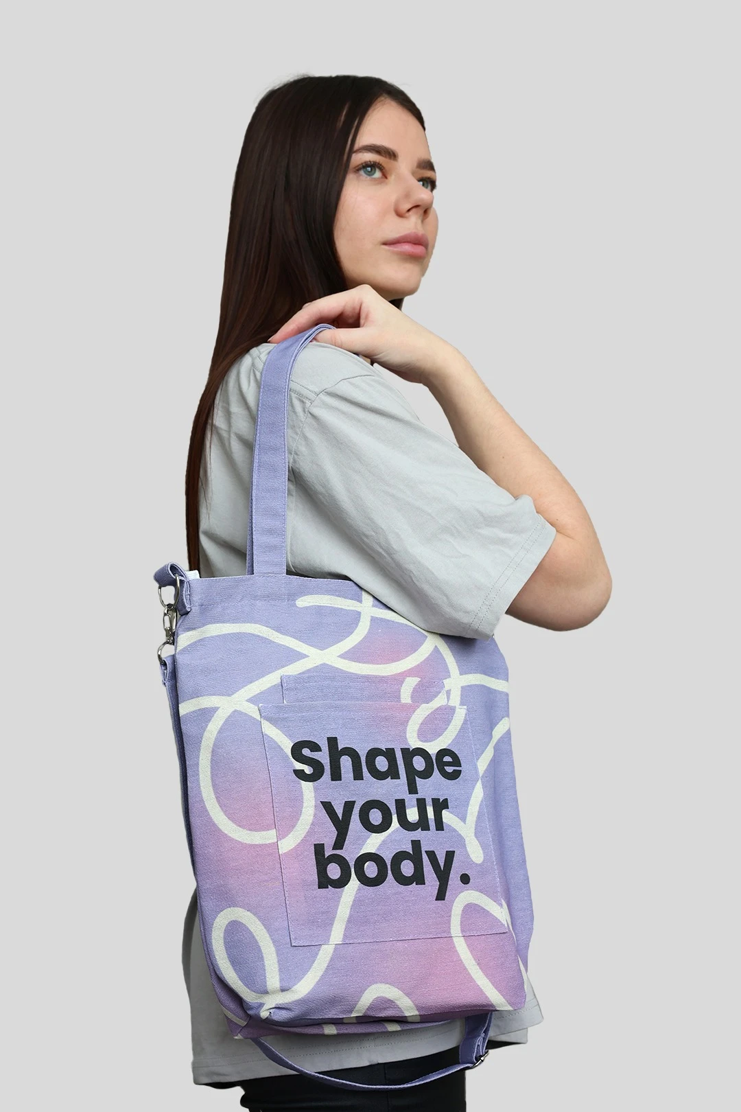 Купить сумку Айви из двунитки 30х35х10 см, печать с двух сторон "Shape your body"