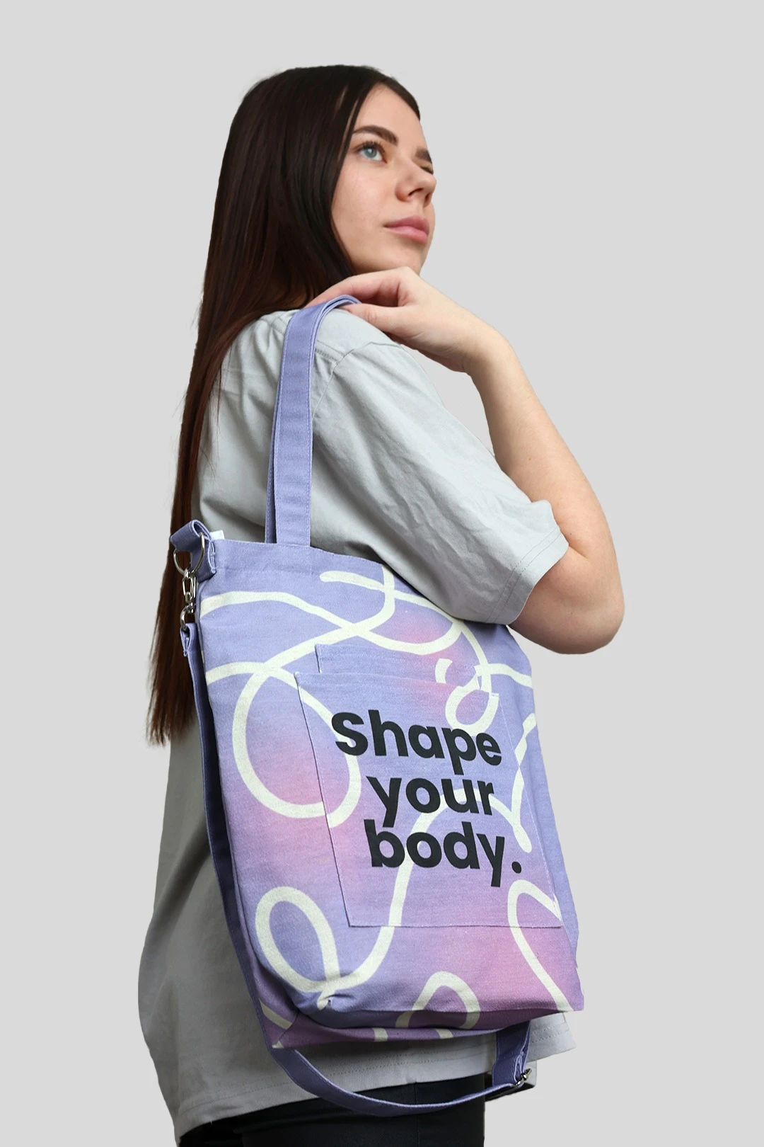 Сумка Айви из двунитки 30х35х10 см, печать с двух сторон "Shape your body"#1