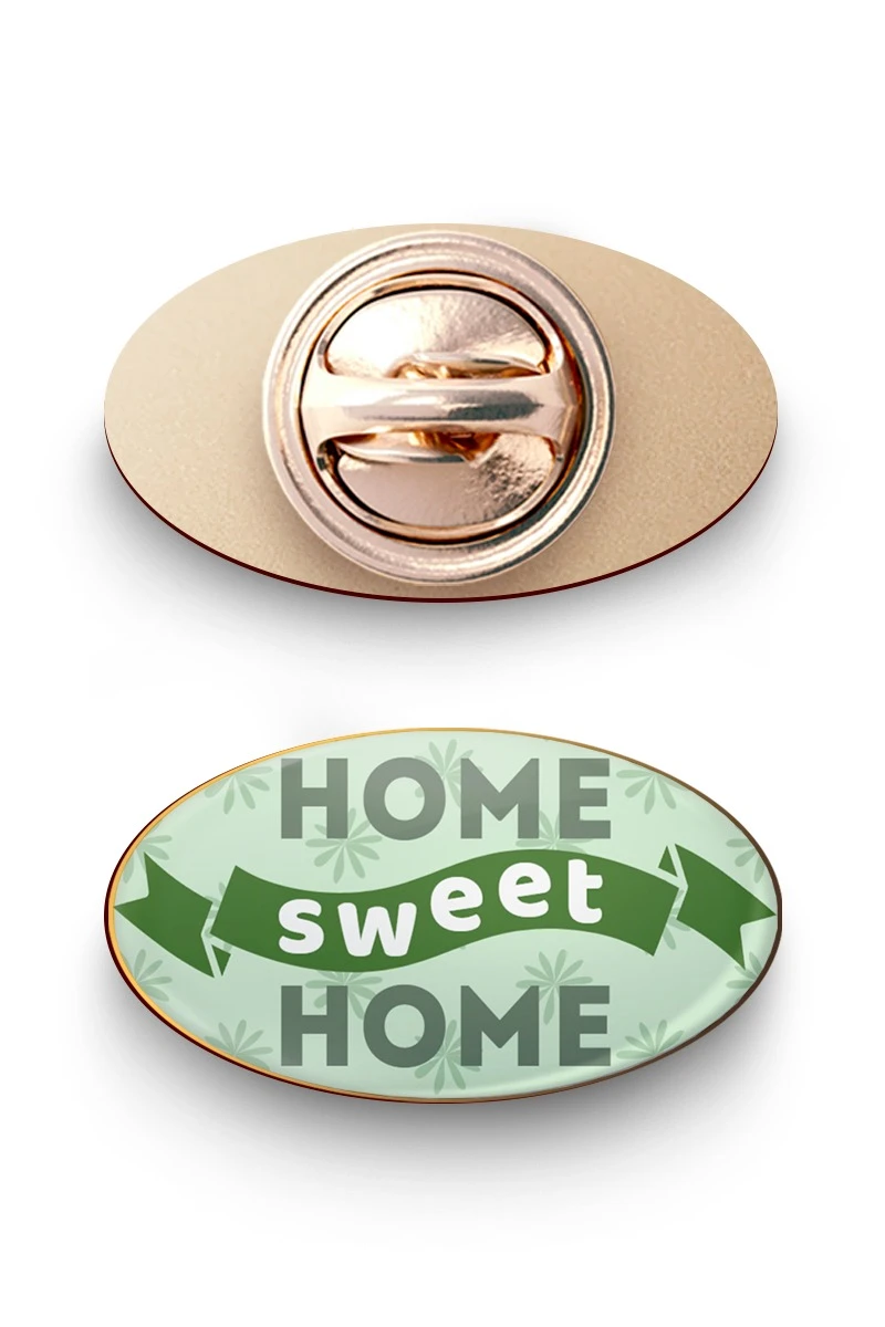 Значок заливной Овал 21х12 мм, с принтом "Home sweet home"#1