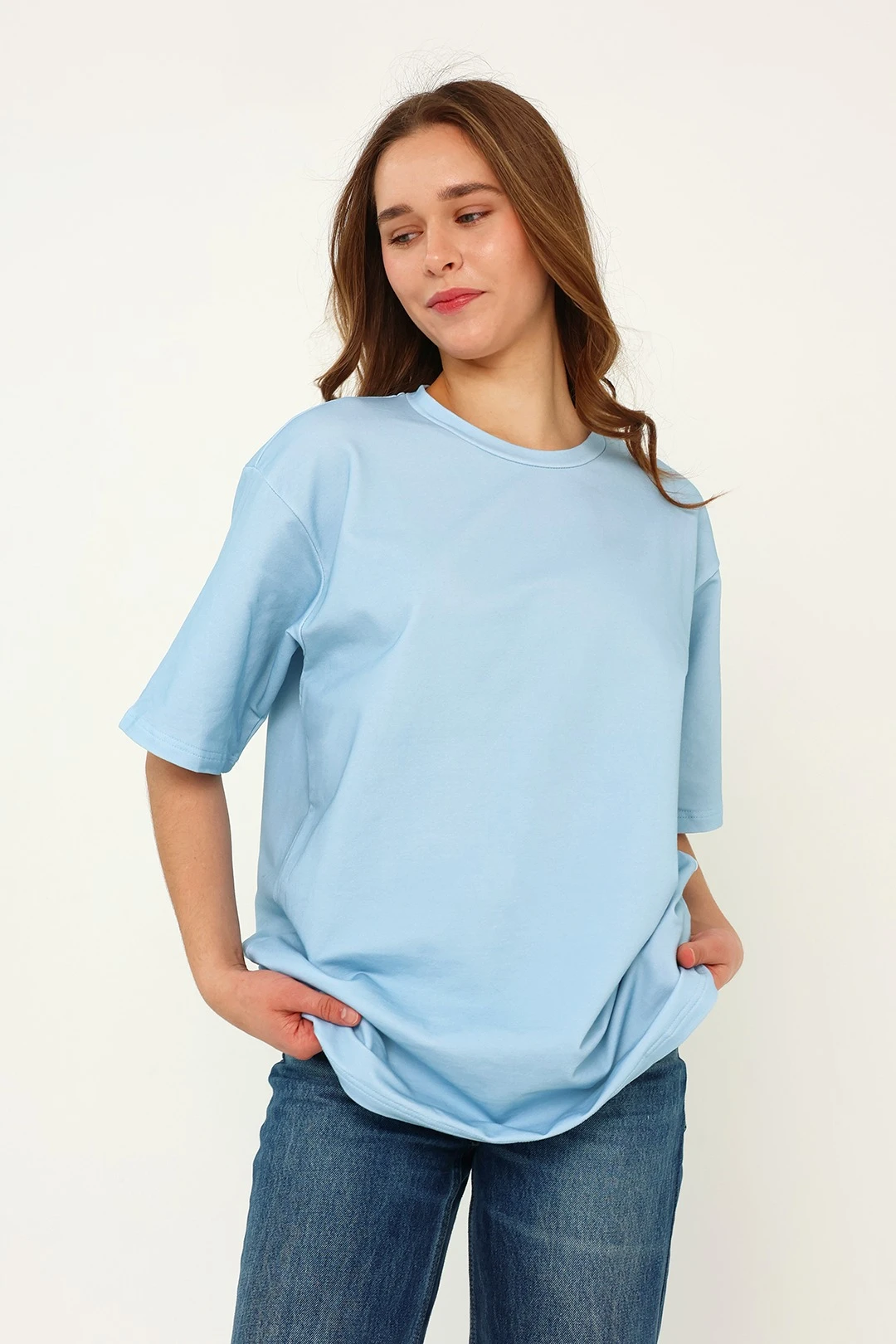 Футболка Мерфи оверсайз унисекс, однотонная голубая (хлопок)#1