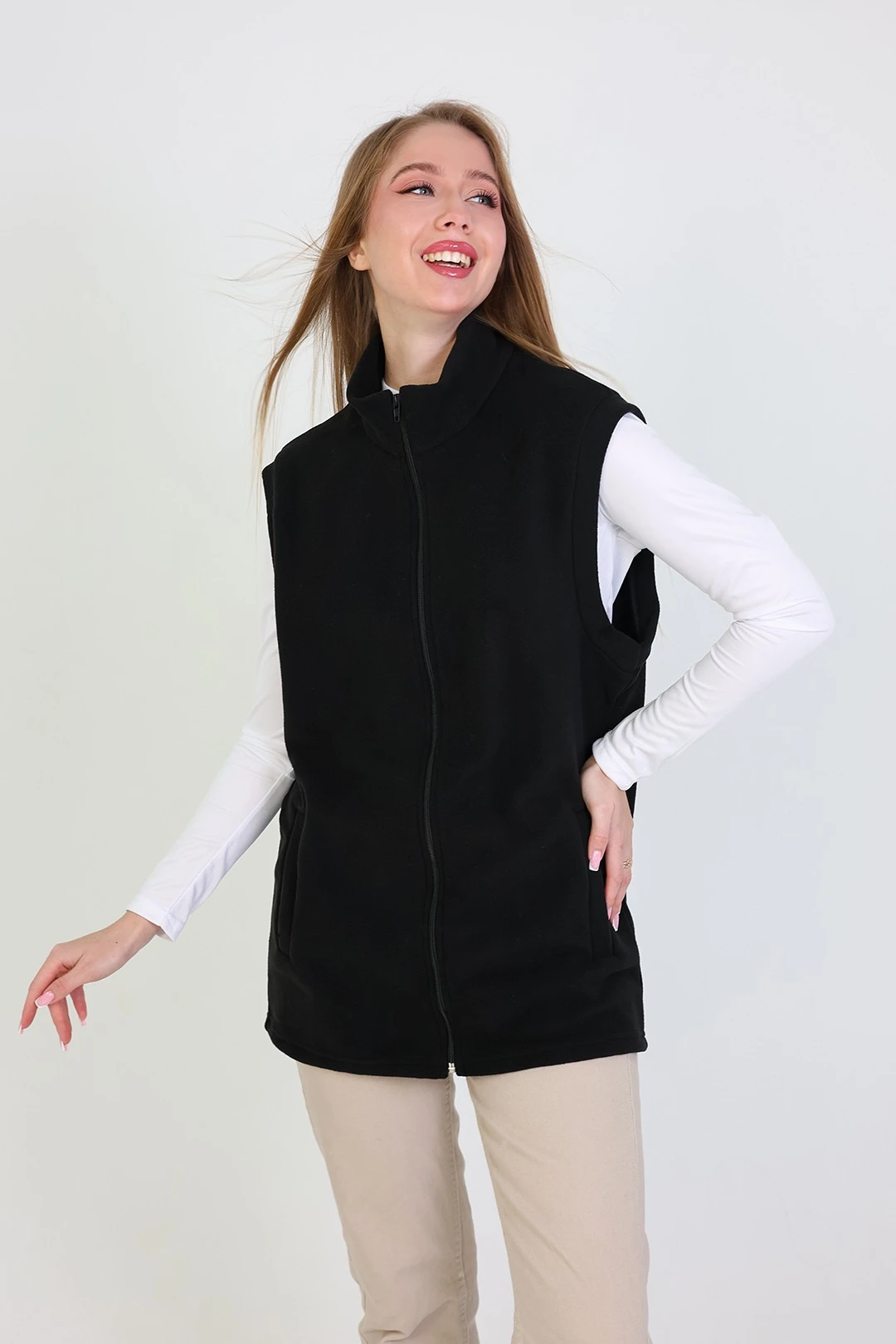 Жилет Браво флисовый без капюшона унисекс, однотонный черный#2