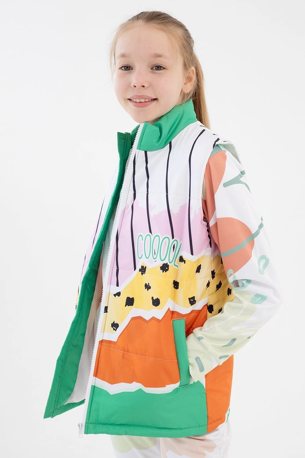 Жилет Портер на синтепоне со стежкой детский, с полной запечаткой "Papaya"#2