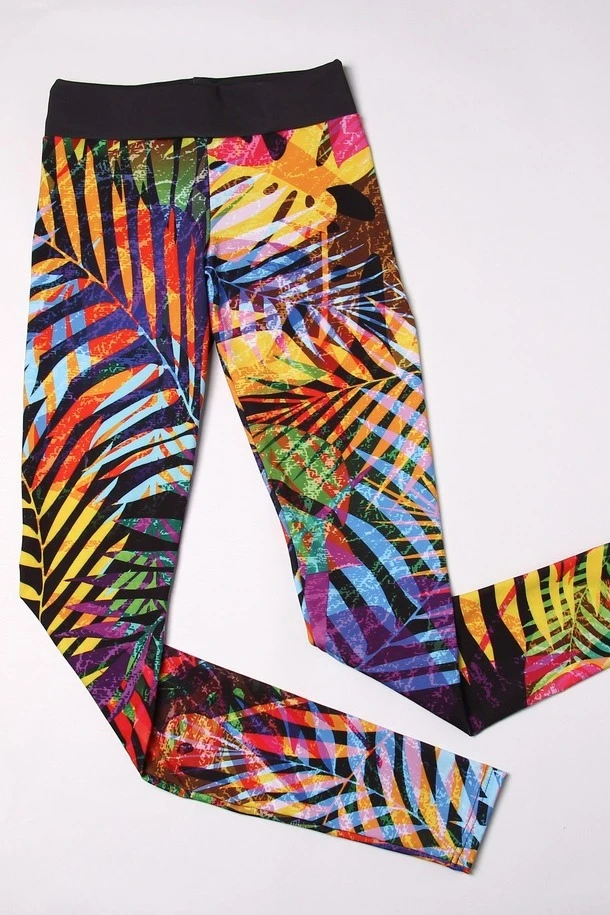 Легинсы женские с широким поясом с принтом "Colored tropics"#1