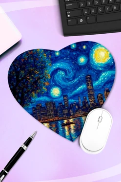 Купить коврик для мыши в форме сердца с принтом "Van Gogh style" Купить коврик для мыши в форме сердца с принтом "Van Gogh style"