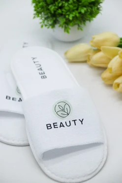 Купить тапочки махровые открытый носок, с печатью