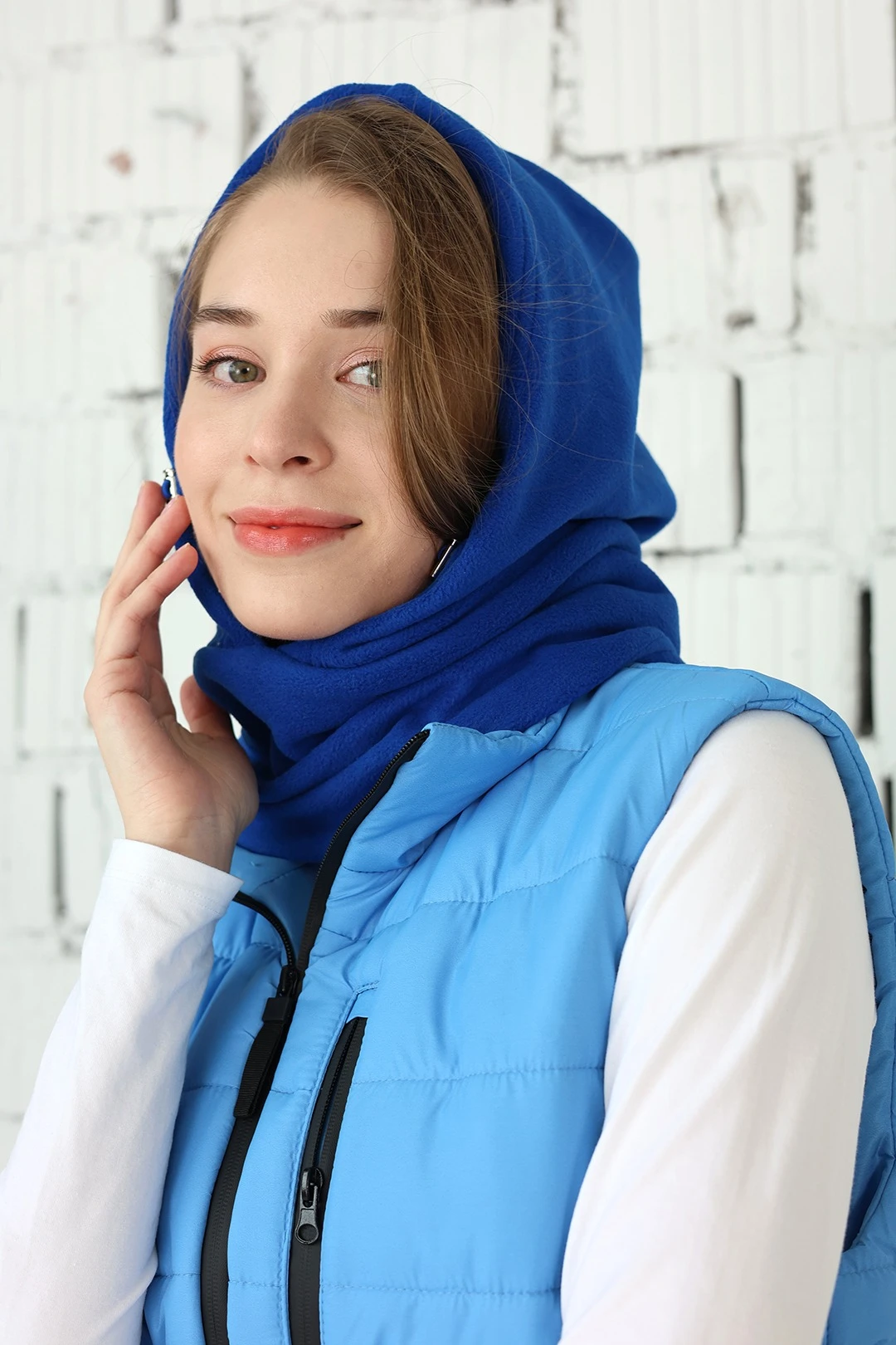 Капор Рейс флисовый взрослый, однотонный синий#2