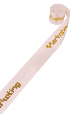 Купить ленту сатин ширина 1,5 см кремовая, печать золотом с одной стороны