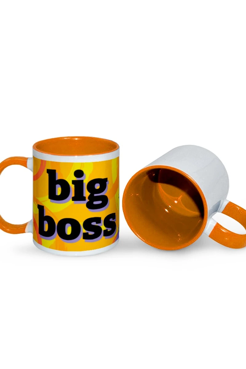 Купить кружку цветную внутри с цветной ручкой, с принтом "Big boss"