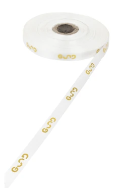 Купить ленту сатин ширина 1 см белая, печать золотом с одной стороны