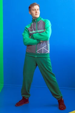 Купить спортивный костюм Кроссфит из футера унисекс, с частичной запечаткой зеленый