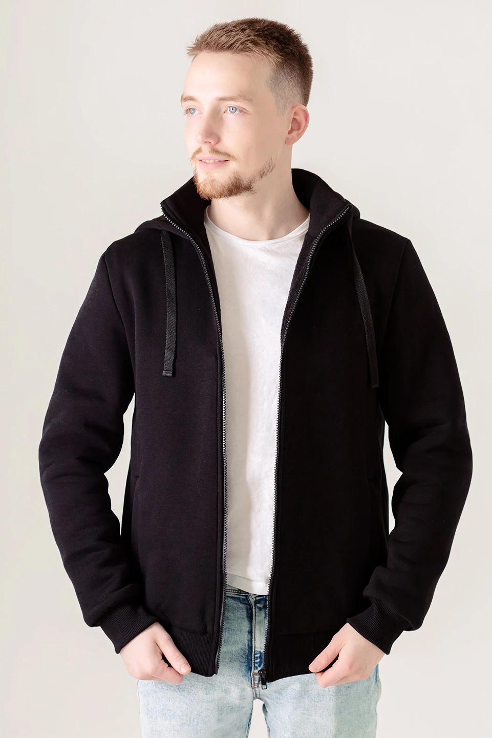 Купить балахон Джеймс из футера на флисе унисекс, однотонный черный