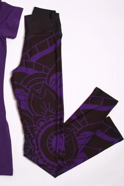 Легинсы женские с широким поясом с принтом "Black and purple mandala"#2