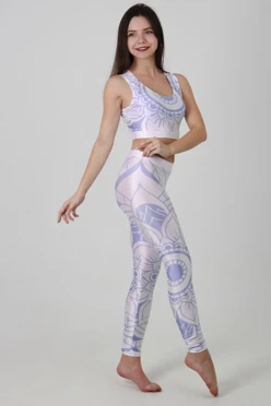 Легинсы женские с узким поясом с принтом "White and Purple Mandala"#1