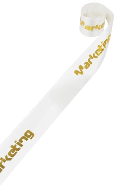 Купить ленту сатин ширина 1,5 см белая, печать золотом с одной стороны