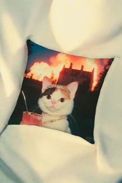 Купить подушку 50х50 см, с принтом "Cat with a drink" Купить подушку 50х50 см, с принтом "Cat with a drink"