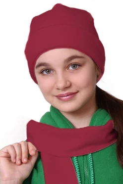 Купить шапку флисовую двухслойную детскую бордовую