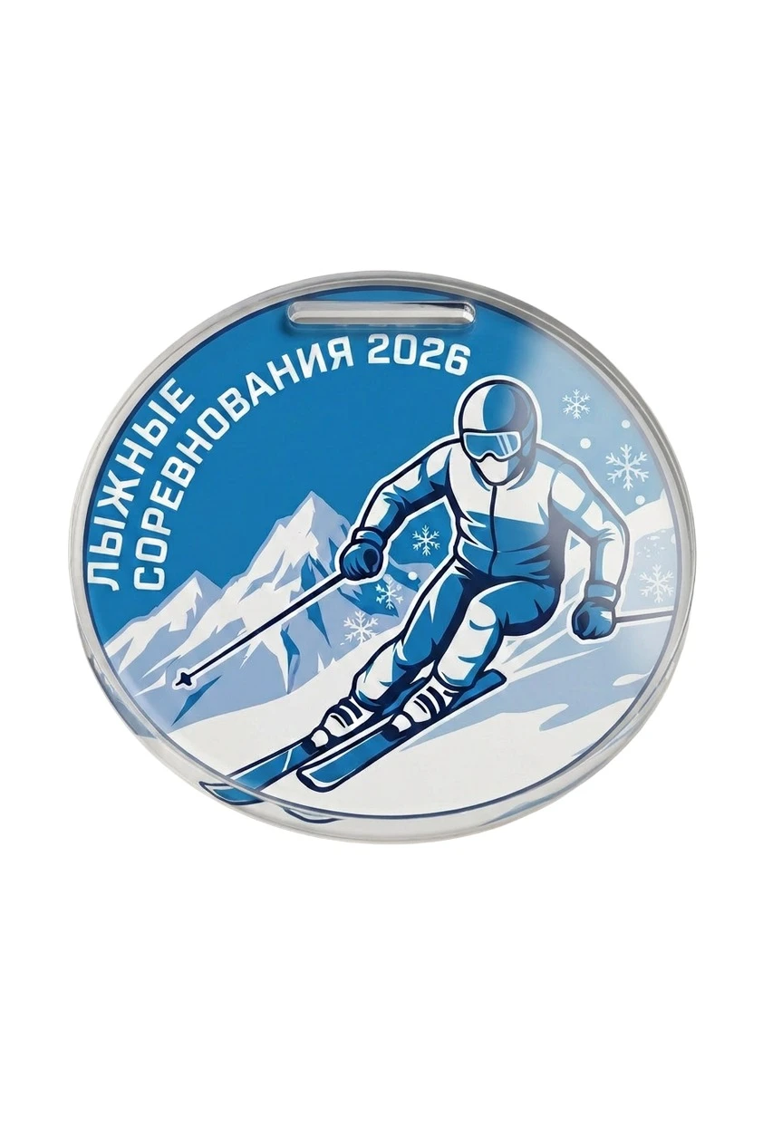 Медаль из акрила АС6002 Круг 60 мм с печатью "Skiing competitions"#1 Медаль из акрила АС6002 Круг 60 мм с печатью "Skiing competitions"#1