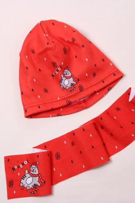 Шапка Лав флисовая однослойная детская, с полной запечаткой "Ho Ho Ho!"#2