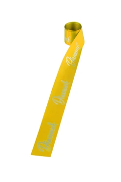 Купить ленту сатин ширина 3 см желтая, печать серебром с одной стороны