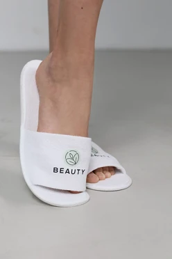 Тапочки махровые открытый носок, с печатью#1