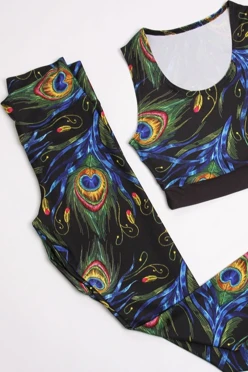 Легинсы женские с широким поясом с принтом "Feathers"#2