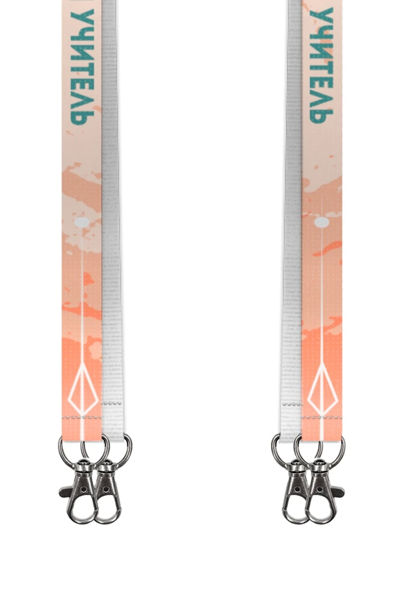 Купить ленту для бейджа блекаут ширина 1,5 см, с двумя карабинами-люкс, с печатью "Лучший учитель"