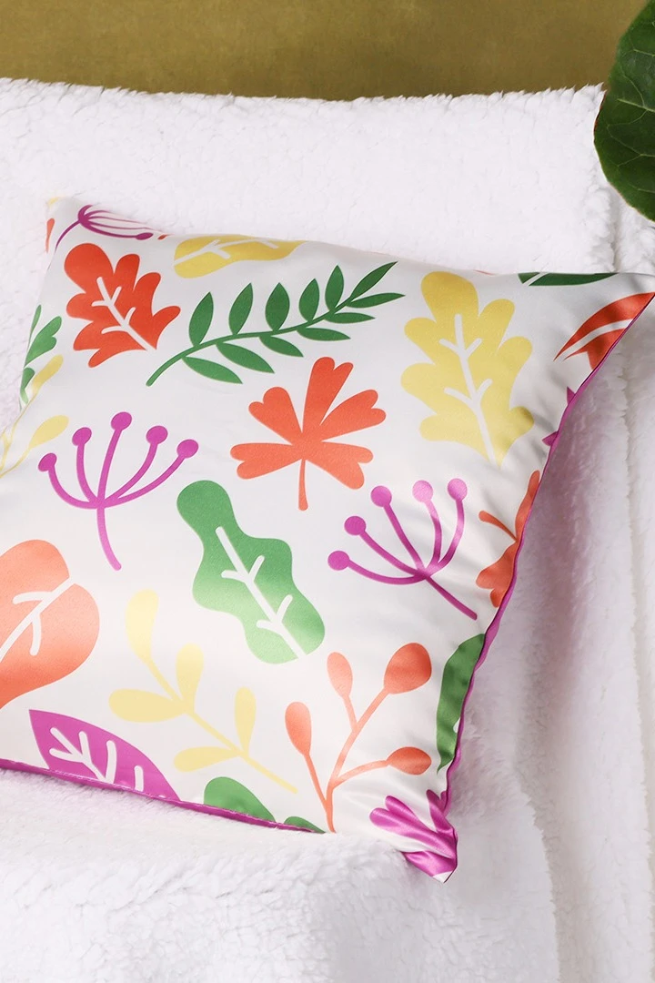 Купить наволочку из сатена 40x40 см, с полной запечаткой "Листочки"